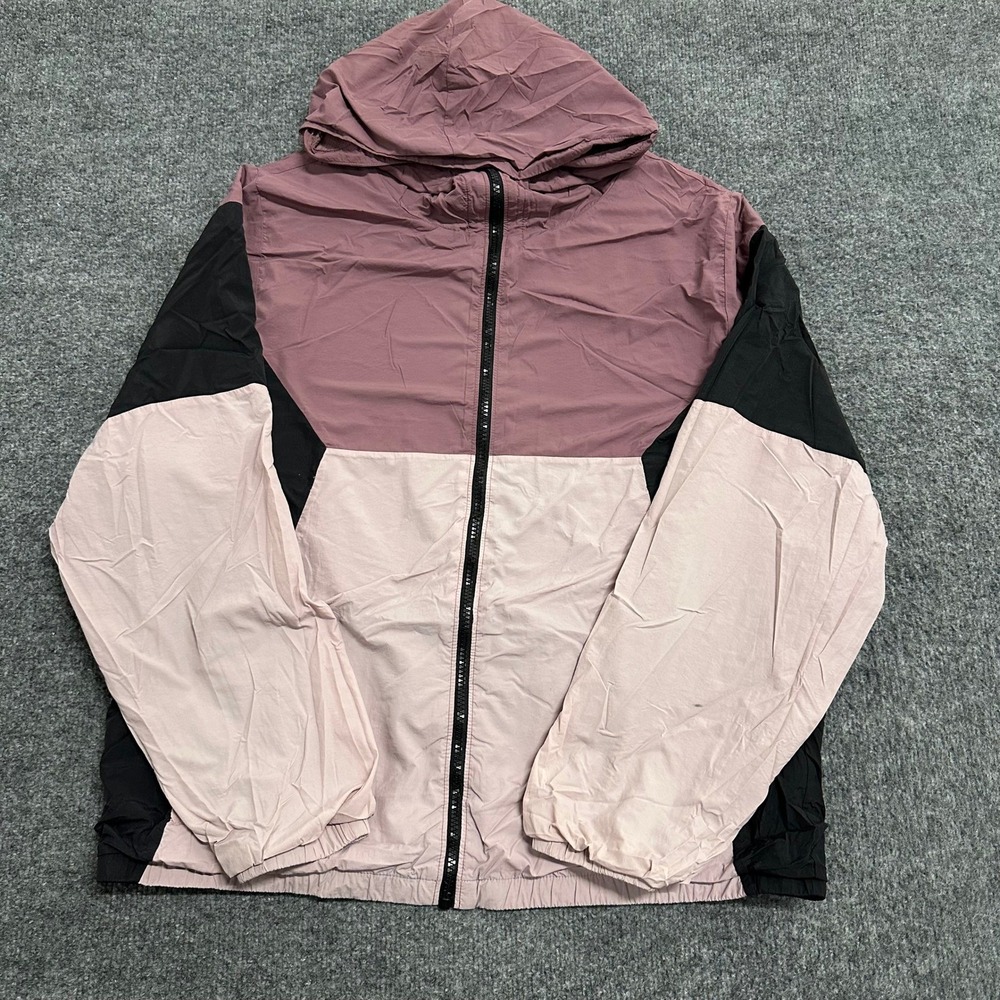 PINK Windbreaker Womens Size M/L Mauve Black Colorblock Hooded Full Zip Jacket